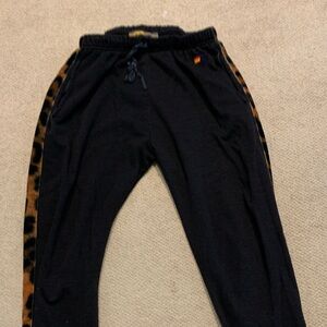 Aviator Nation Black Joggers with Leopard Print Sides